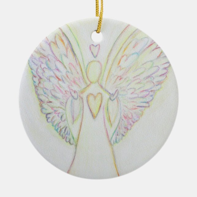 Ornamento De Cerâmica Rainbow Hearts Angel Ornament Art Pental (Frente)