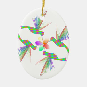 Ornamento De Cerâmica Rainbow Hummingbird Beijando Uma Flor