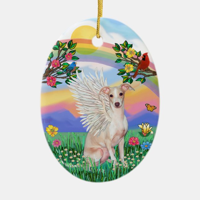 Ornamento De Cerâmica Rainbow Life - Italiano Greyhound (Descoberto) (Frente)