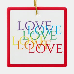 Ornamento De Cerâmica RAINBOW LOVE Cerâmica Square Ornament - Vermelho
