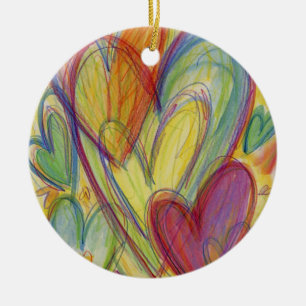 Ornamento De Cerâmica Rainbow Love Corações de Feriado Pendente Orname