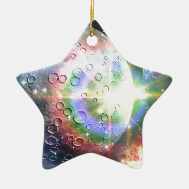 Ornamento De Cerâmica rainbow moon (Frente)