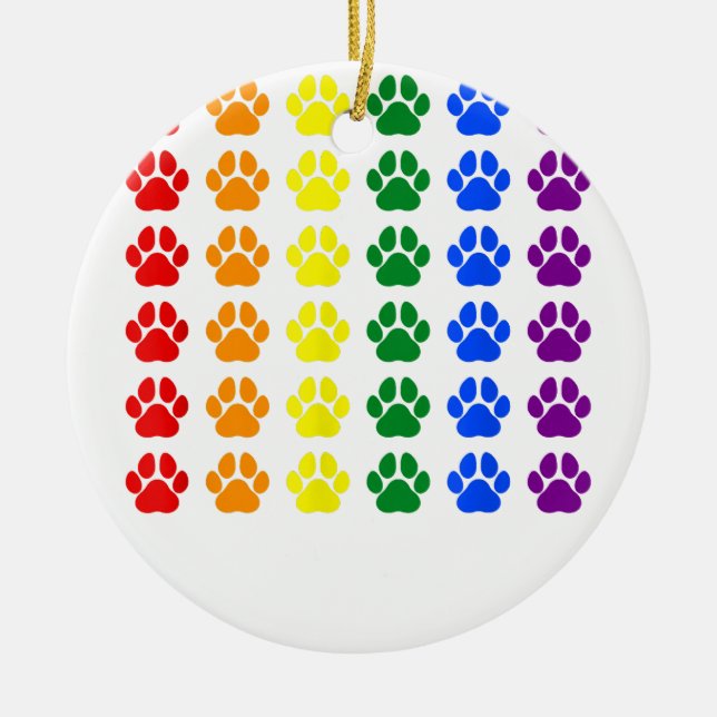 Ornamento De Cerâmica Rainbow Paw Print Dog Paw LGBT Pride LGBT Suportad (Frente)