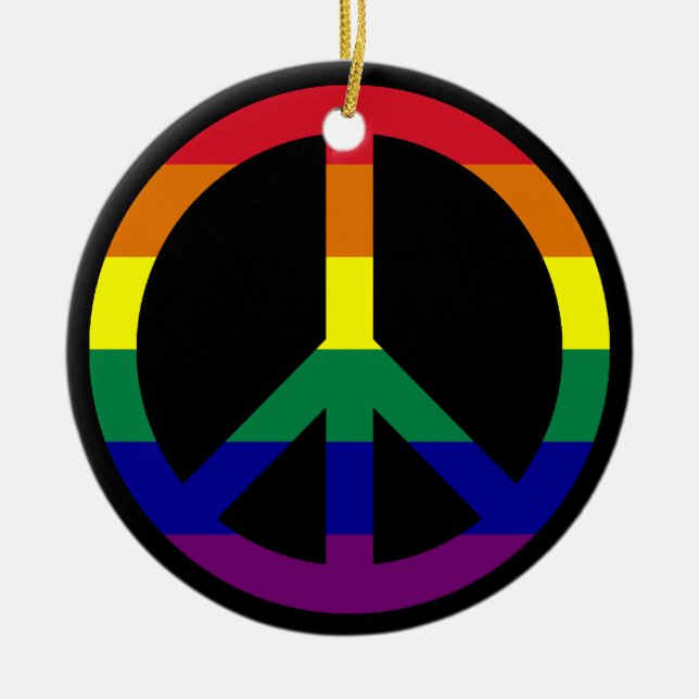 Ornamento De Cerâmica Rainbow Peace Ornament (Frente)