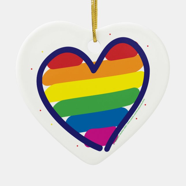 Ornamento De Cerâmica Rainbow Pride Heart (Frente)