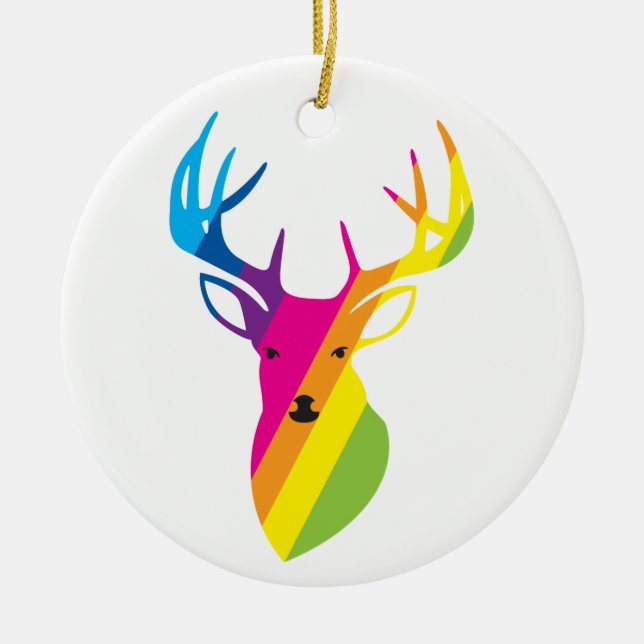 Ornamento De Cerâmica Rainbow Reindeer (Frente)