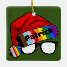 Ornamento De Cerâmica Rainbow Santa Hat com óculos