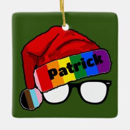 Ornamento De Cerâmica Rainbow Santa Hat com óculos