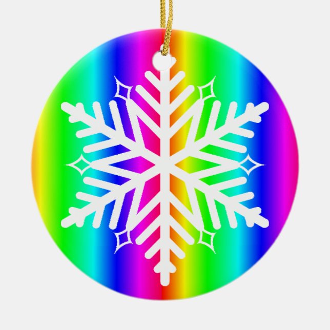 Ornamento De Cerâmica Rainbow Snowflake Natal LGBTQ (Frente)
