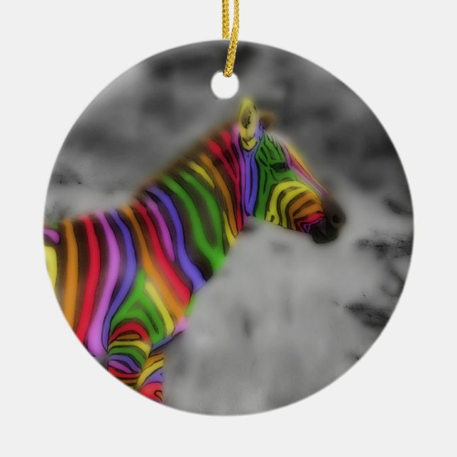Ornamento De Cerâmica Rainbow Zebra (Frente)