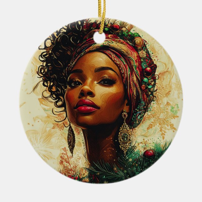 Ornamento De Cerâmica Rainha Afrocentríca do Natal (Frente)