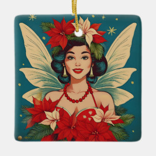 Ornamento De Cerâmica Rainha da Beleza Pin-Up de Natal Tropical dos Anos