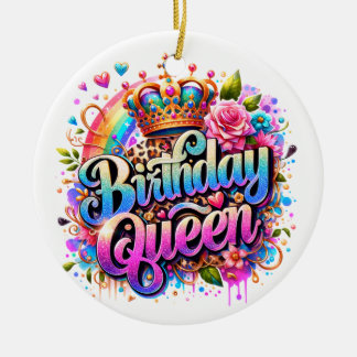 Ornamento De Cerâmica Rainha de Aniversário Arco-Íris Floral