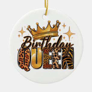 Ornamento De Cerâmica Rainha de Aniversário com Leopardo de Coroa Dourad