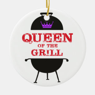 Ornamento De Cerâmica Rainha Do Grill, Vermelho De Coroa Roxo