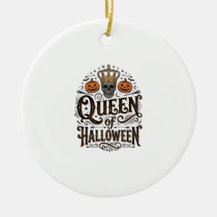 Ornamento De Cerâmica Rainha do Halloween Camisa de Abóbora de Caveira V
