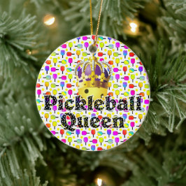 Ornamento De Cerâmica Rainha do Pickleball Bola Amarela na Coroa Colorid