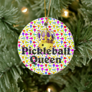 Ornamento De Cerâmica Rainha do Pickleball Bola Amarela na Coroa Colorid