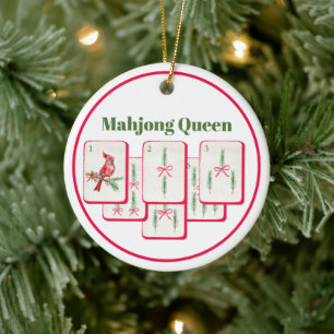 Ornamento De Cerâmica Rainha Mahjong Azulejos de Natal Bam Mahjong