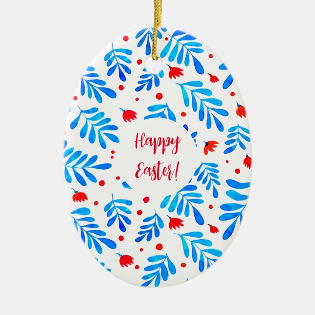 Ornamento De Cerâmica Ramais de aquarelas e Páscoas de flores (Frente)