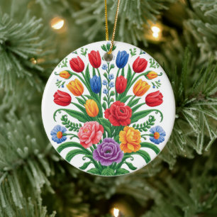 Ornamento De Cerâmica ramalhete floral colorido - cartão de dia de nome