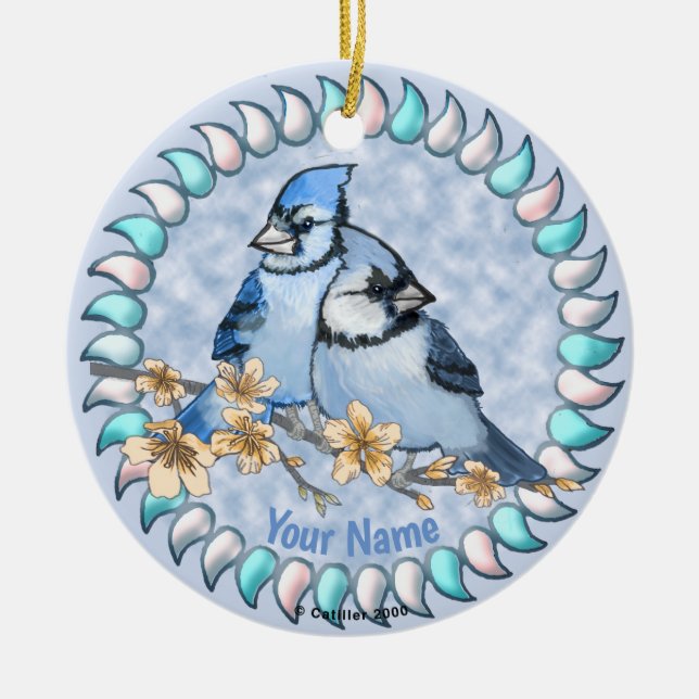 Ornamento De Cerâmica Ramificação Blue Jay (Frente)