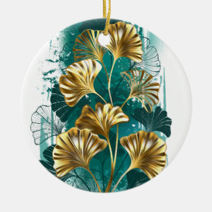 Ornamento De Cerâmica Ramificação com Ouro deixa Ginko Biloba