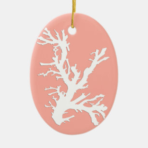 Ornamento De Cerâmica Ramificação de Coral, Branco em Cor-de-Rosa