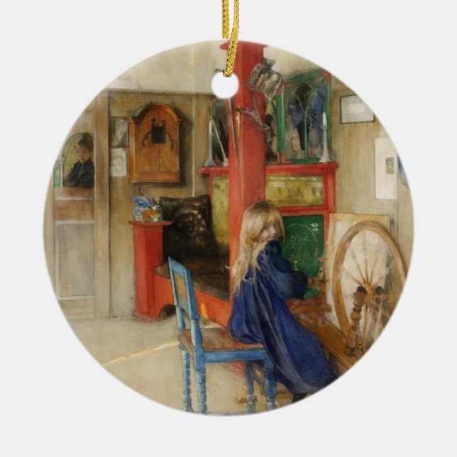 Ornamento De Cerâmica Rapariga com roda de giro - Carl Larsson (Frente)