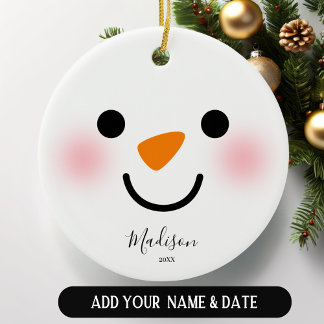 Ornamento De Cerâmica Rapariga Personalizada Enfrentando o Natal