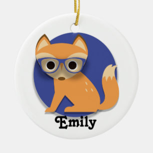 Ornamento De Cerâmica Rapariga Personalizada Marrom com Óculos Azul