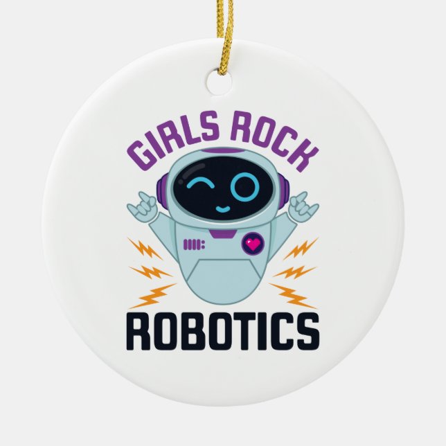 Ornamento De Cerâmica Raparigas Rock Robotics Cute Robot Team Women (Frente)