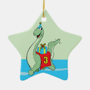 Ornamento De Cerâmica Rapaz, Dinossauro aniversário de 3 anos