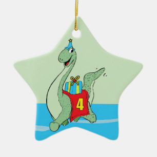 Ornamento De Cerâmica Rapaz, Dinossauro do 4º Aniversário