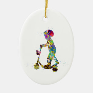 Ornamento De Cerâmica Rapaz pequeno com patinete