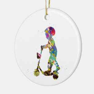 Ornamento De Cerâmica Rapaz pequeno com patinete