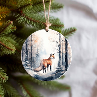 Ornamento De Cerâmica Raposa em SnowWinter Woodlands Forest Animal