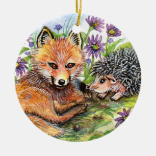 Ornamento De Cerâmica Raposa Pequena E Porco
