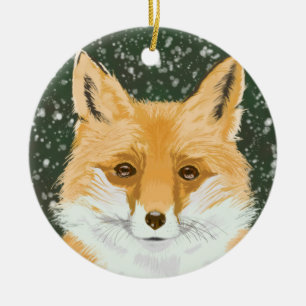 Ornamento De Cerâmica Raposa Vermelha Bonita na neve.