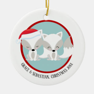 Ornamento De Cerâmica Raposas Árcticas de Natal Personalizadas