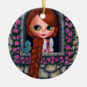 Ornamento De Cerâmica Rapunzel Garota-Olho Bonita Pássaro-Vermelho