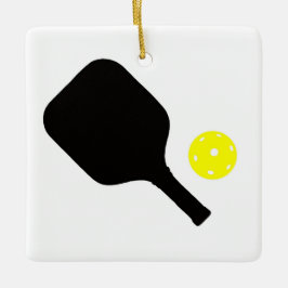 Ornamento De Cerâmica Raquete de pickleball e bola amarela