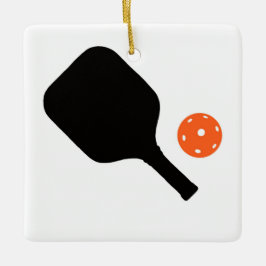 Ornamento De Cerâmica Raquete de pickleball e bola laranja