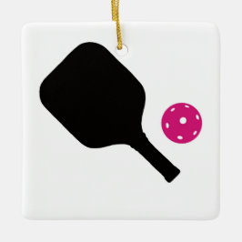 Ornamento De Cerâmica Raquete de pickleball e bola rosa