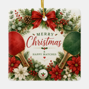 Ornamento De Cerâmica Raquete de Ping Pong e bola com tema de Natal
