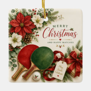 Ornamento De Cerâmica Raquete de Ping Pong e bola com tema de Natal