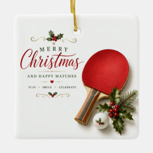 Ornamento De Cerâmica Raquete de Ping Pong e bola com tema de Natal