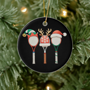 Ornamento De Cerâmica Raquete de Ténis Rena Chifres Chapéu de Papai Noel