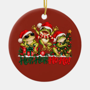 Ornamento De Cerâmica Rãs engraçadas de Natal pulam Hop Ho Ho