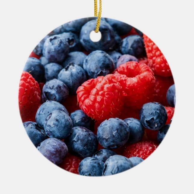 Ornamento De Cerâmica Raspberries and Blueberries (Frente)